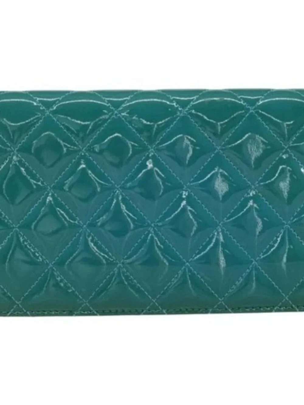 CHANEL Matelasse Long Wallet Patent leather Blue Silver CC Auth 153143